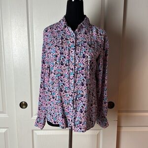 COWGIRL UP PURPLE FLORAL PEARL SNAP WESTERN LONG SLEEVE BLOUSE